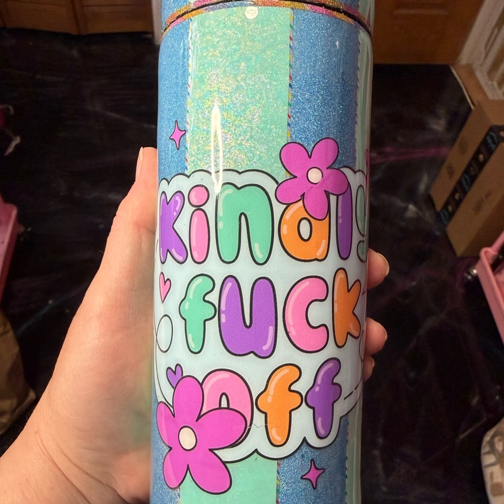 SOLD Colorful Glitter Striped Handmade Skinny Can Cooler Kindly Fuk Off